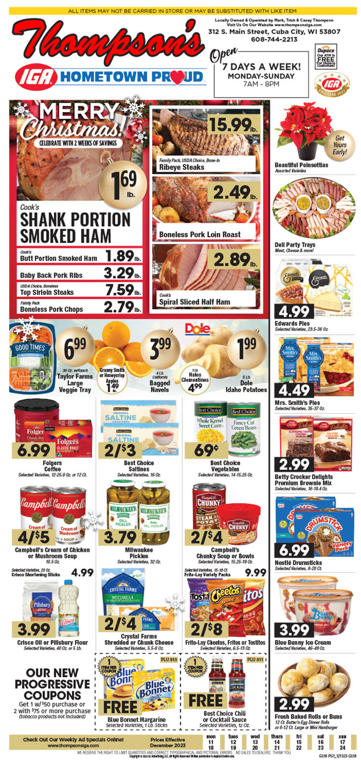 Print Weekly Specials | Thompson's IGA | Holiday Ad - 2 weeks!!!